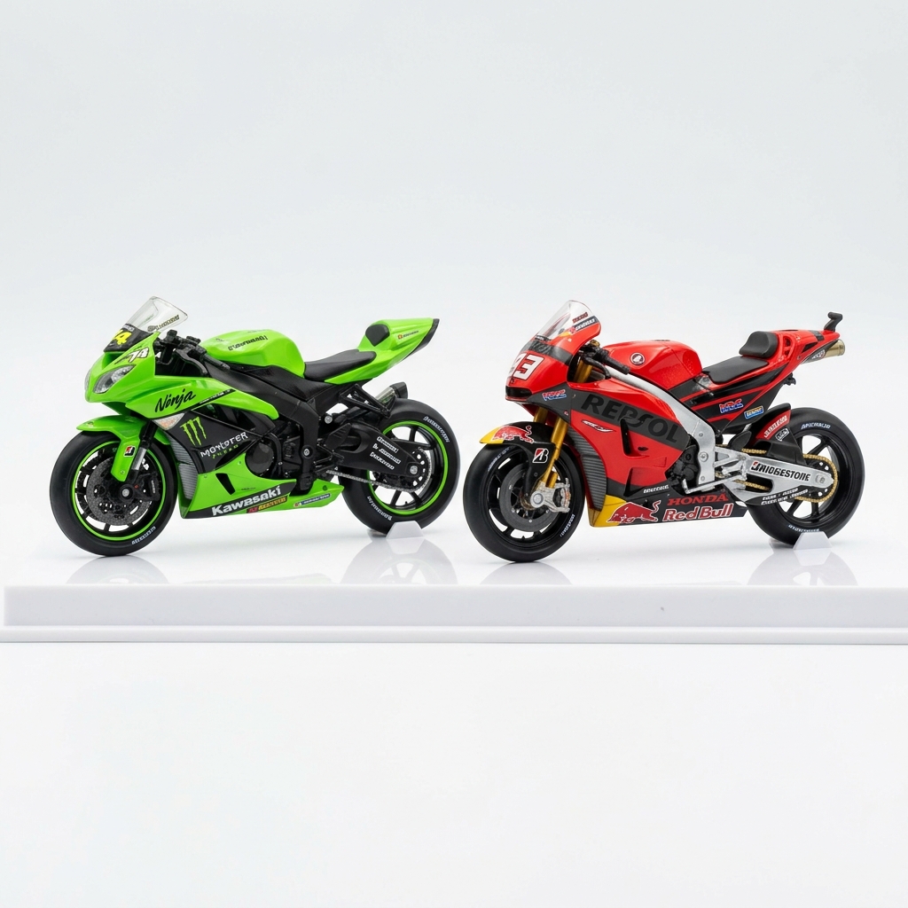 Mini Racing Motorcycle Toy Combo (2-Pack - Green & Red)